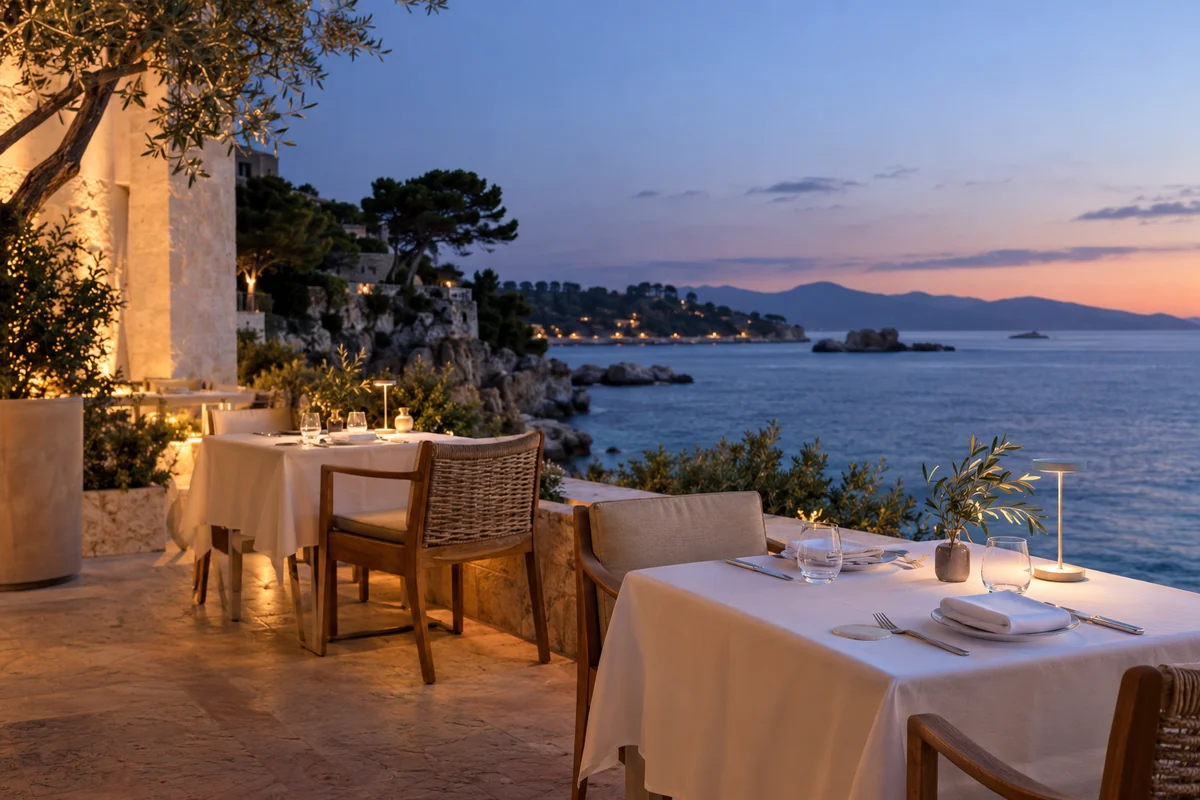 Illustration d’un restaurant en bord de mer.